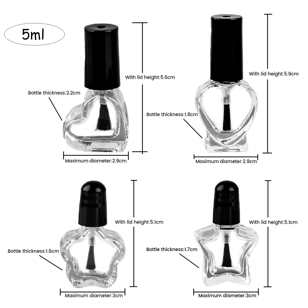 Lọ Thủy Tinh Rỗng 5ml Đựng Nước Sơn Móng Tay Kèm Nắp Cọ Cho Làm Móng