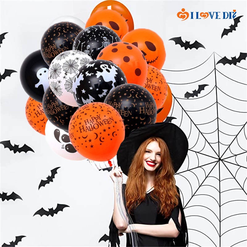 Set 10 Bong Bóng Trang Trí Halloween Màu Cam Đen
