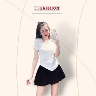 Áo kiểu nữ đẹp chất cotton cổ tròn vạt chéo bo eo đen, trắng, xanh dương