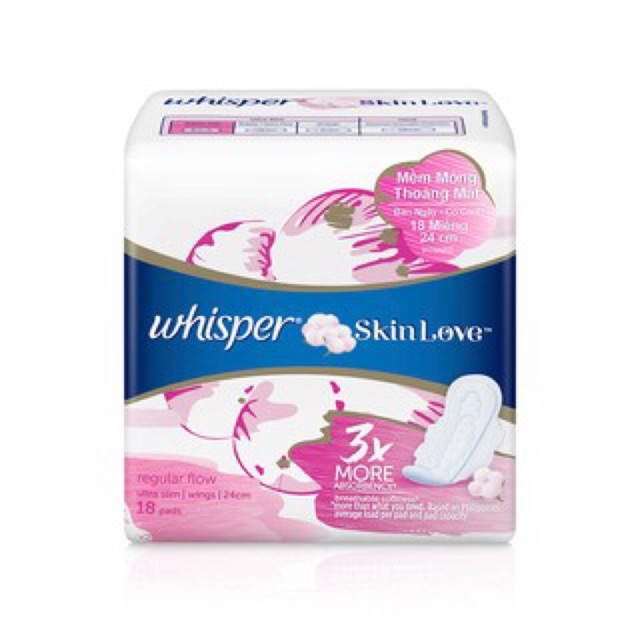 BĂNG VỆ SINH WHISPER SKIN LOVE CÓ CÁNH 24CM 10 MIẾNG