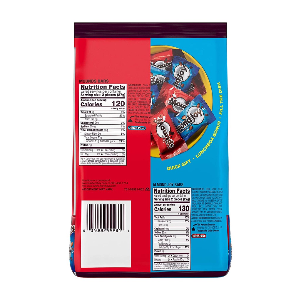 Socola dừa MOUNDS and ALMOND JOY, Miniatures Chocolate and Coconut 1kg