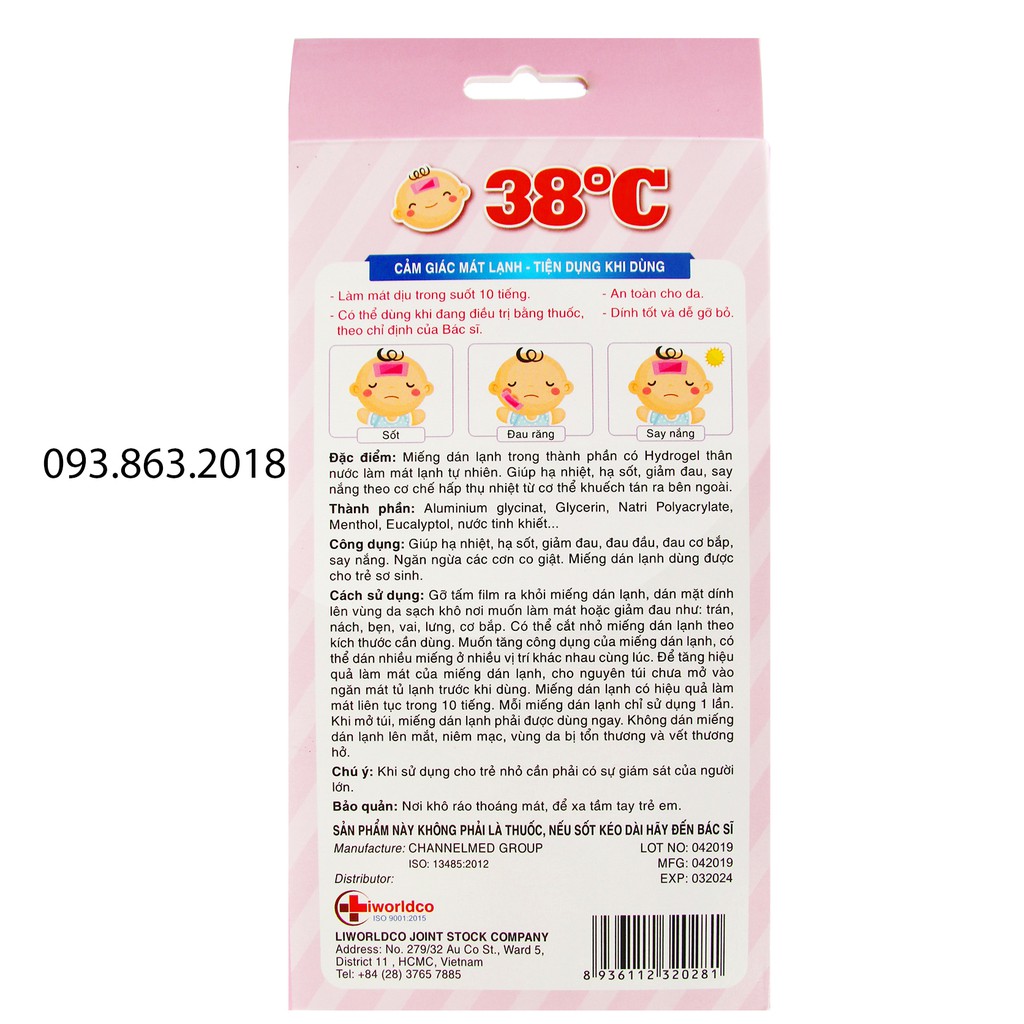 MIẾNG DÁN HẠ SỐT TRẺ EM 38 ĐỘ  ( thay đổi màu sắc miếng dán khi 38ºC )