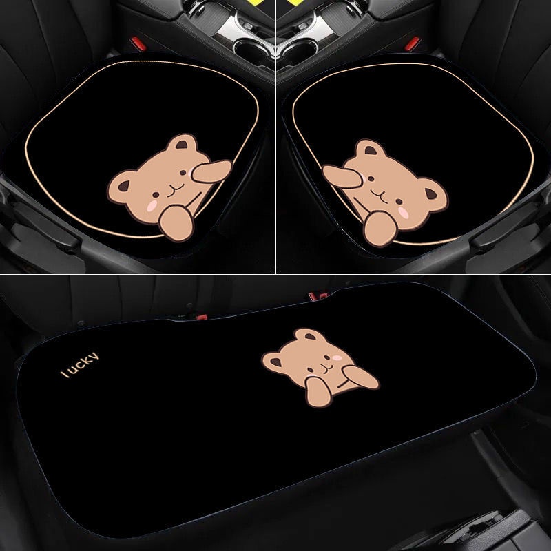 Bộ Đệm Lót Ghế Ngồi Xe Hơi Phủ Lông Xù Kiểu Hoạt Hình Dễ Thương Chống Trượt Tiện Dụng