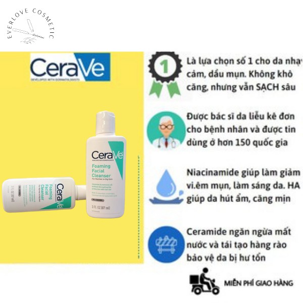 [Nhập mã EVERLOVE giảm 8% đơn hàng từ 250k] Sữa rửa mặt dịu nhẹ CERAVE Foaming Facial Cleanser cho da dầu, hỗn hợp dầu | BigBuy360 - bigbuy360.vn