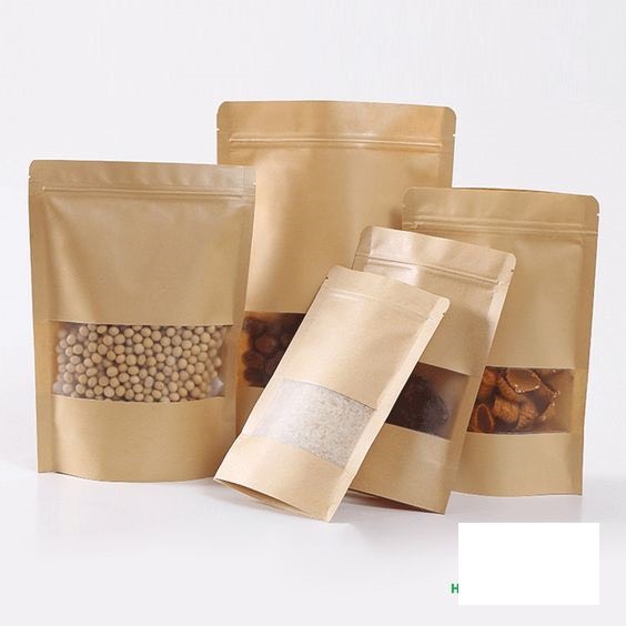 50 Túi zip giấy có kính đựng thực phẩm chất liệu chịu nhiệt an toàn tiện lợi, bảo vệ môi trường