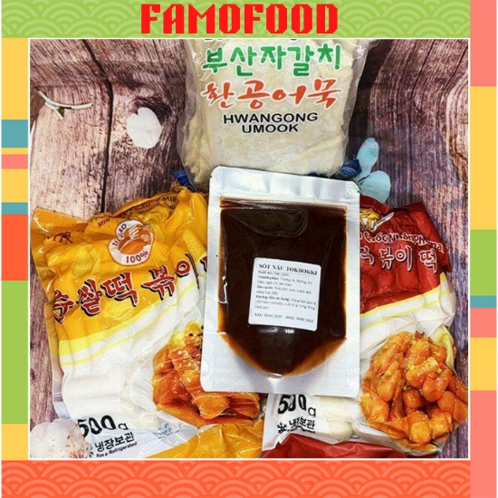 Combo 500g bánh gạo Tokbokki + 100g sốt Tokbokki + 450g chả cá Hàn Quốc Famofood
