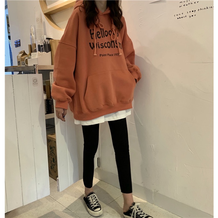 Áo Nỉ Nữ Dài Tay Có Mũ Thời Trang Hàn Mới