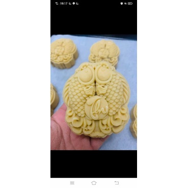Khuôn trung thu lò xo cá đôi 150g 2 mặt kèm nhấn