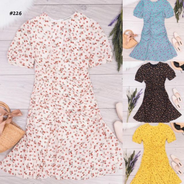 Nhập WAFS1921 giảm 15% tối đa 30k đơn 99k_ Đầm hoa nhún sườn (4 màu, ảnh thật)