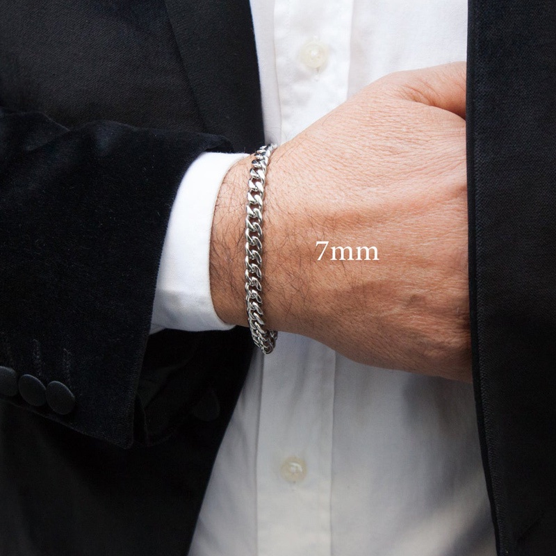 Vòng Đeo Tay Dạng Dây Xích 7mm Bằng Thép Không Gỉ Phong Cách Punk Đơn Giản Cho Nam Và Nữ
