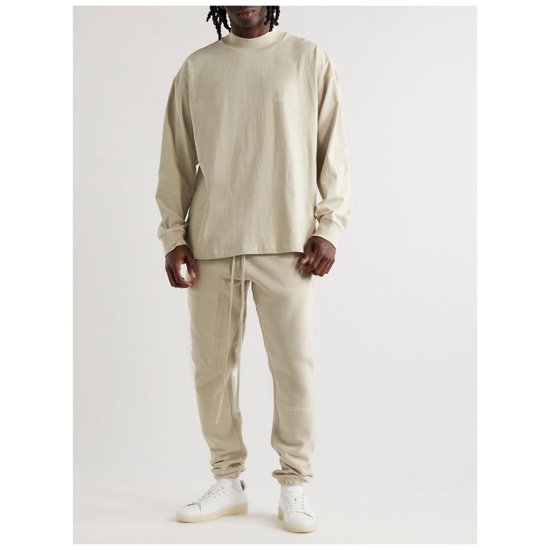 FOG FEAR OF GOD  ESSENTIALS Eighth Season High Round Neck Double Line High Street Loose Casual Chest Flocking Print Long Sleeves
