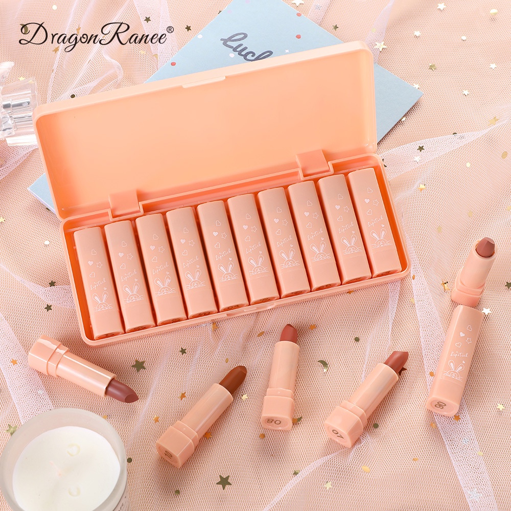 Set 10 Son Môi Mini Dạng Lỏng Dưỡng Ẩm Lâu Trôi Tiện Dụng