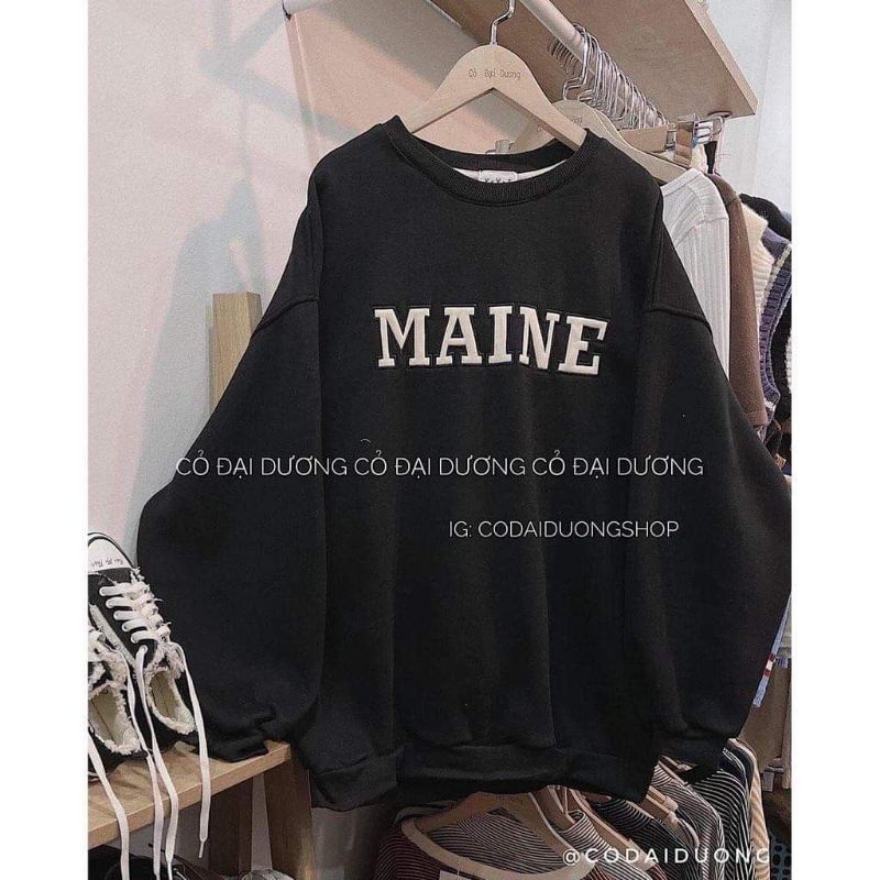 Áo nỉ MAINE in chữ, Áo Sweater nỉ chui đầu Ulzzang Basic