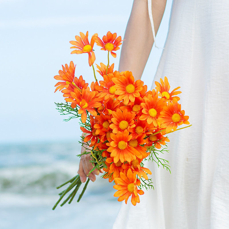 Cành hoa cúc họa mi Hà Lan giả bằng lụa 1 cành 5 bông loại dài 52cm dành cho trang trí nhà cửa