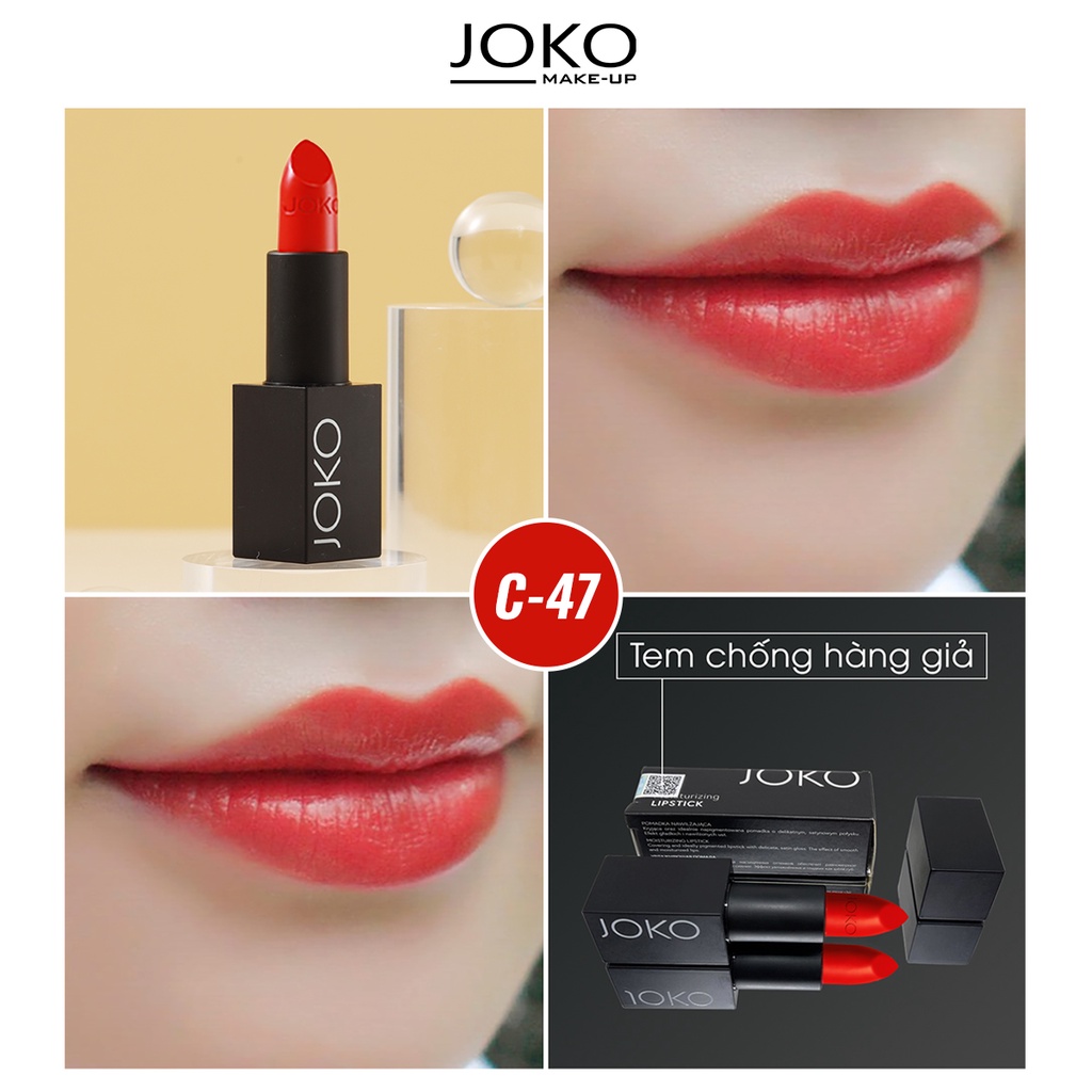 Son thỏi Joko - Son lì không trôi dưỡng bóng chính hãng C47 đỏ cam