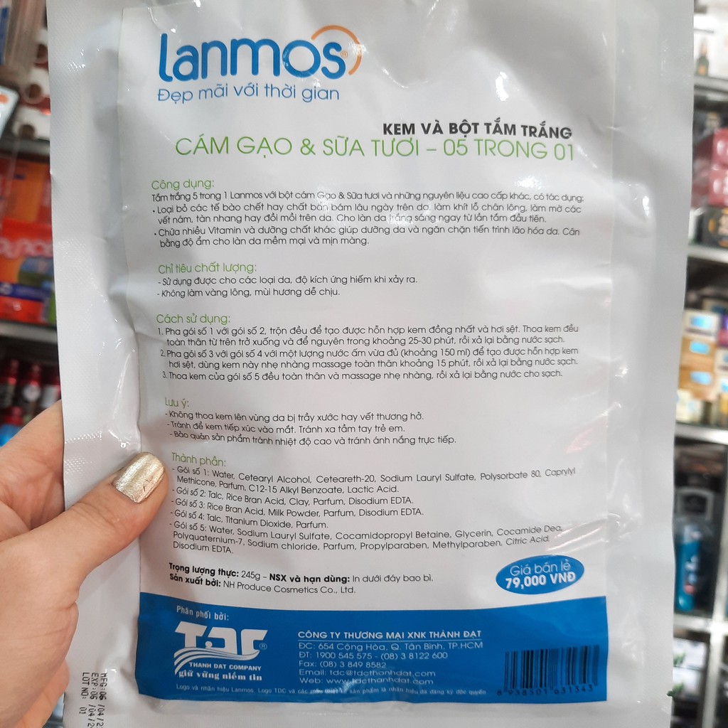 Kem Và Bột Tắm Trắng Bột Cám Gạo &amp; Sữa Tươi 5 Trong 1 Lanmos 245g