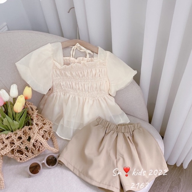 (9-30kg) Set Bộ Tơ 2 Lớp, Nhún Chun Bèo Tay Bồng Điệu Đà Cho Bé Gái, Set Đi Học Bé Gái Size Đại