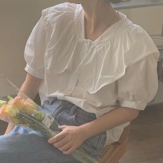 Áo croptop tay phồng màu trắng phong cách hàn quốc xinh xắn cho nữ