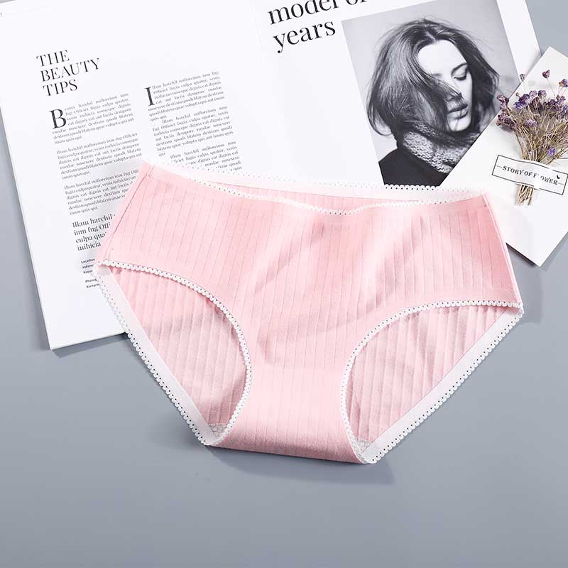 Quần lót cotton lưng vừa liền mạch một mảnh phối ren thoáng khí thoải mái mềm mại dành cho nữ | BigBuy360 - bigbuy360.vn