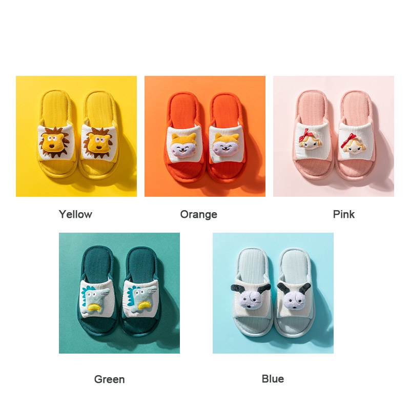 Dép AMILA đi trong nhà vải lanh họa tiết hoạt hình thời trang xuân hè cho bé