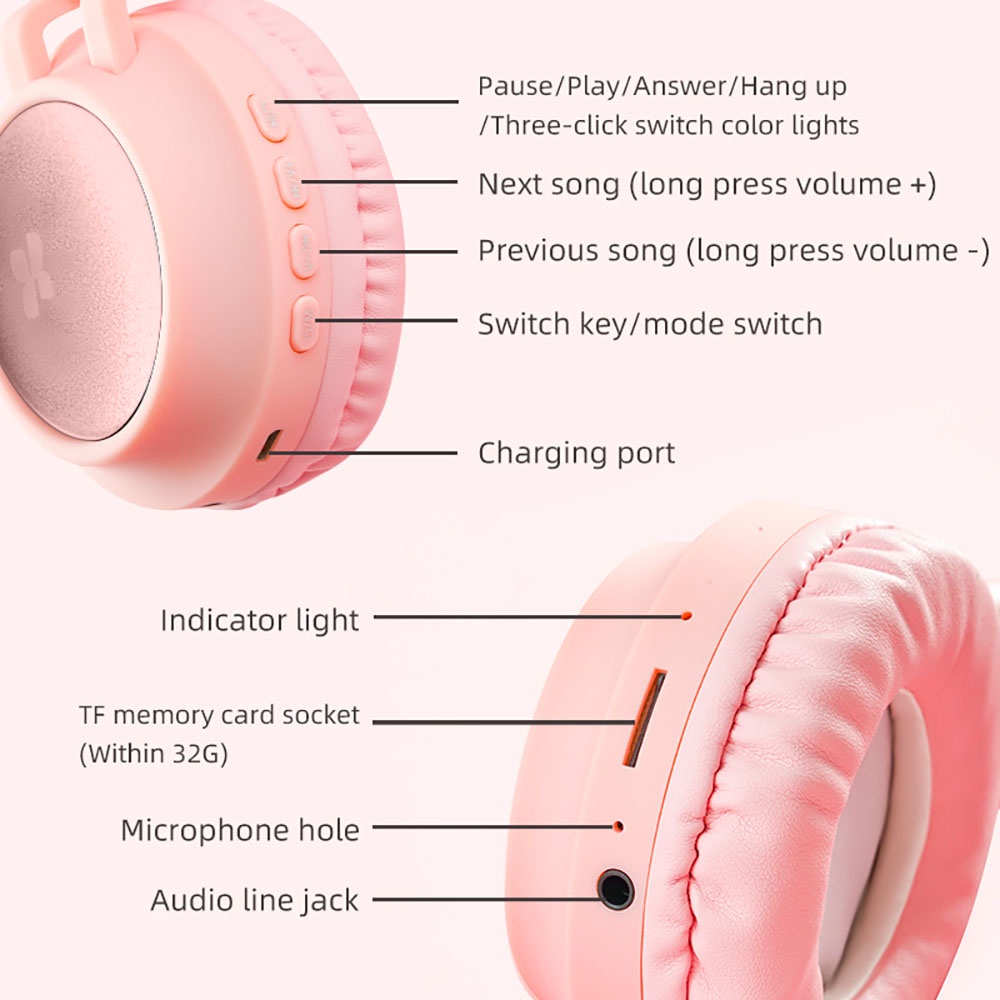 Tai nghe bluetooth plextone C1, tai nghe mèo, bluetooth 5.0, có đèn led siêu đẹp