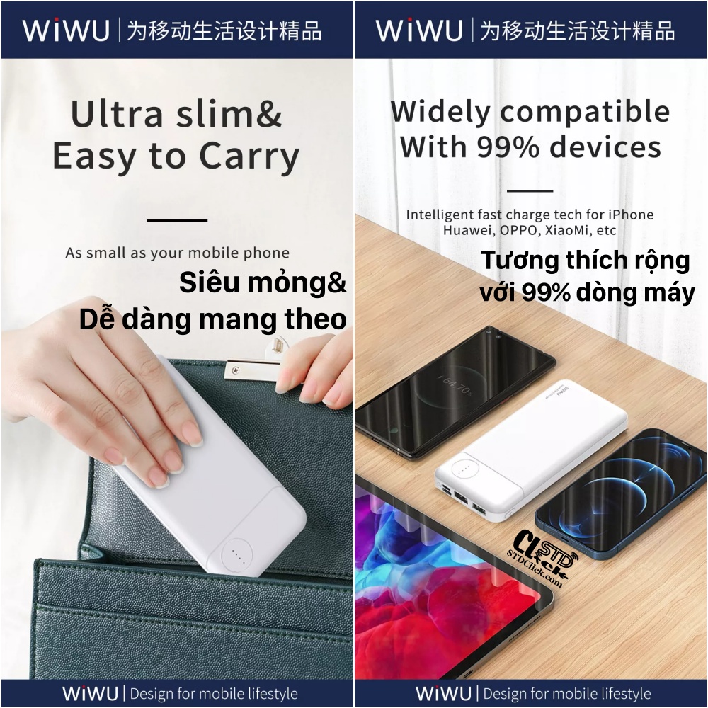 PIN SẠC DỰ PHÒNG WIWU JC-14 CHÍNH HÃNG 10.000 mAh SẠC NHANH PD - Q.C 22.5W