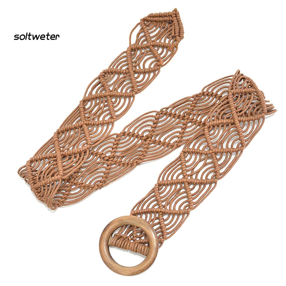 Thắt Lưng Da Khóa Gỗ Tròn Phong Cách Cổ Điển Cho Nữ