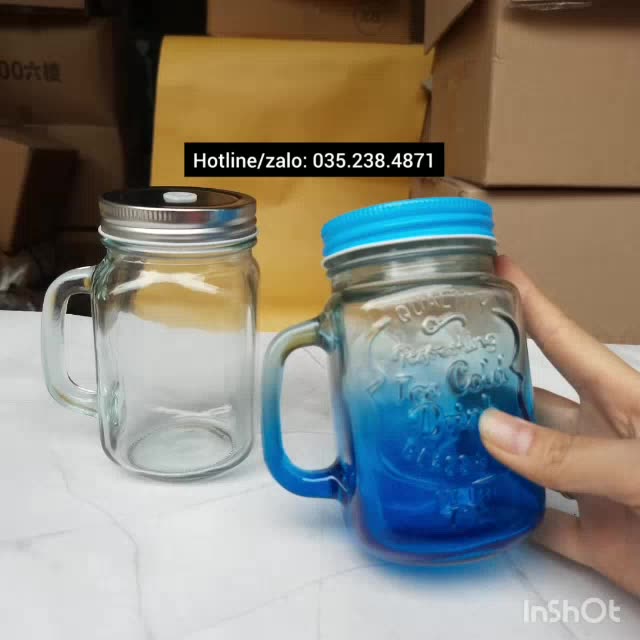 Cốc Thủy Tinh Có Nắp Và Quai, Ly Uống Nước Có Lỗ Cắm Ống Hút 480ml - Loại Đẹp Và Dày Dặn | BigBuy360 - bigbuy360.vn