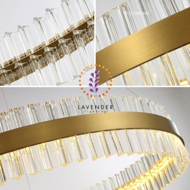 Đèn thả Pha lê vòng tròn mạ đồng cao cấp pha lê tam giác đơn