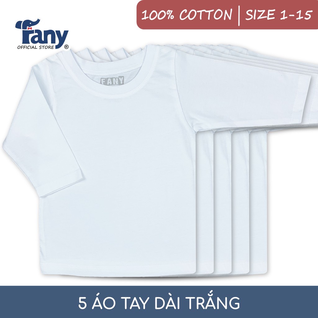 (Chất đẹp) SET 5 ÁO PHÔNG DÀI TAY TRẮNG CHẤT VẢI COTTON MÁT CHO BÉ MẶC NHÀ HIỆU FANY