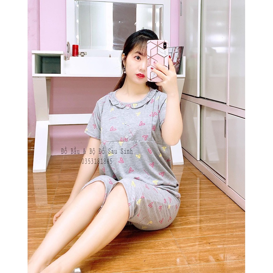 Đồ Bộ Bầu LỬNG Cổ Sen khoá dọc, Bầu và Sau Sinh Cho Bé Ti, Chất Mềm Đẹp Cao Cấp, Free Size