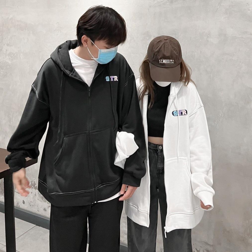 Áo Khoác STR Nam Nữ Unisex Dáng Rộng Tay Bồng- Áo Khóa Nỉ Sweater Nam Nữ (có ảnh thật)