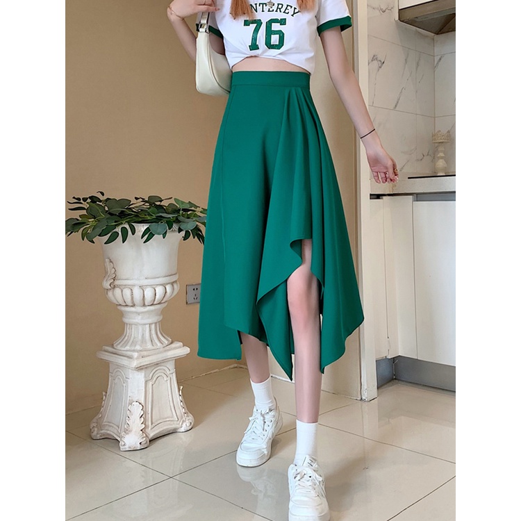 Chân váy dài COZOK lưng cao thiết kế không đối xứng xinh xắn thời trang