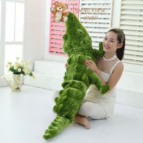 Gấu Bông Cá Sấu Mặt Ngáo Xanh, Gối Ôm Cá Sấu Màu Xanh Bông Vải Nhung Siêu Mềm Mịn