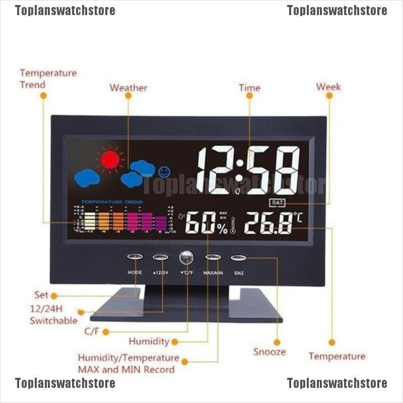 Đồng hồ báo thức tích hợp dự báo thời tiết màn hình màu LCD kỹ thuật số