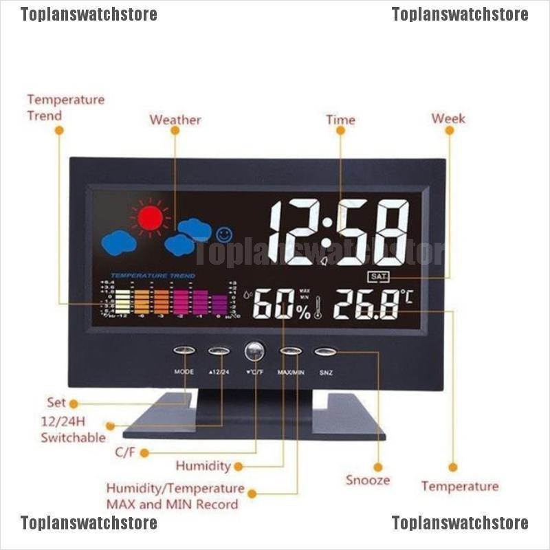Đồng Hồ Báo Thức Điện Tử Màn Hình Màu LCD Hiển Thị Thời Tiết