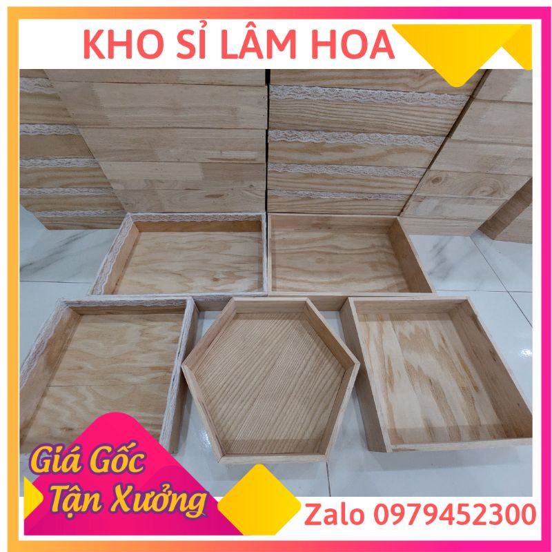 Khay gỗ chữ nhật, vuông, lục giác đựng hoa quả, quà biếu, đồ trang trí