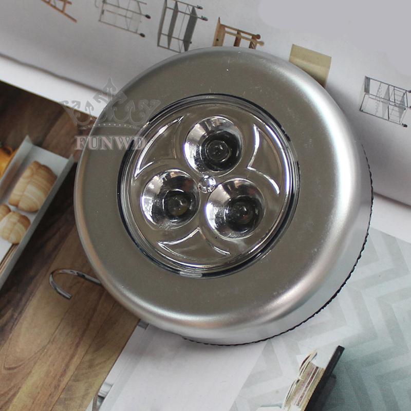 Light Push Tap Car Wall Silver 5W Stick On Home Bedroom Lamp Wireless Self-stick Closet Tent 3LED Under Cabinet