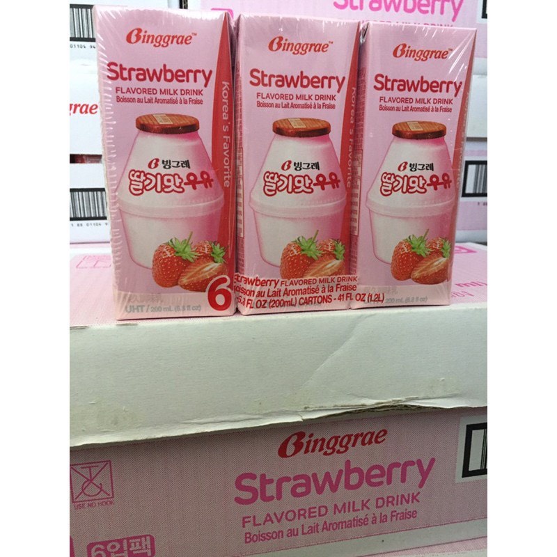 Sữa dâu Binggrae Hàn Quốc 200ml - 빙그레) 딸기 우유 200ml