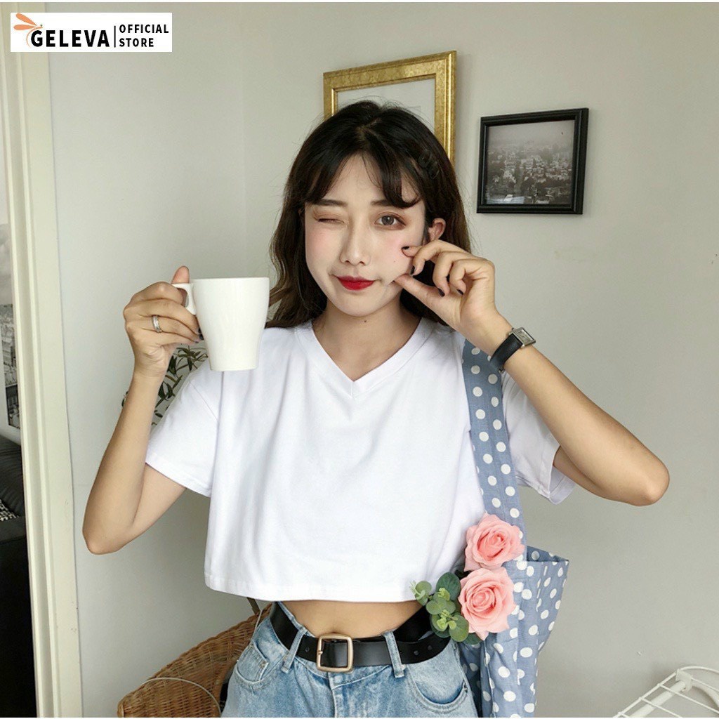 Áo kiểu croptop form rộng cổ tim trơn cực xinh , chất thun giấy mềm mịn