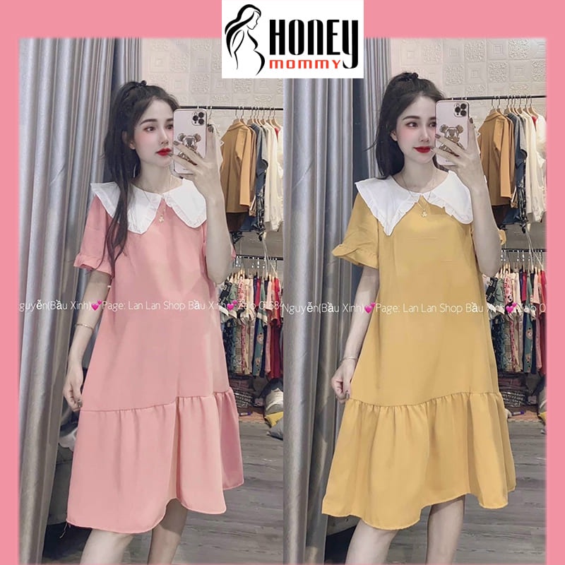 Đầm Bầu Váy Bầu Công Sở Mùa Hè Cổ Sen Dáng Xuông Đuôi Cá Thiết Kế Xinh Xắn Dễ Thương HD2688 Honey Mommy