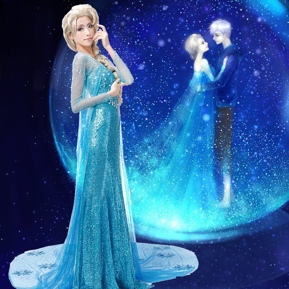 ☛☏❤Elegant Frozen Elsa Ice Queen Women Dress Skirt Cosplay Costume Fancy Dresses | BigBuy360 - bigbuy360.vn