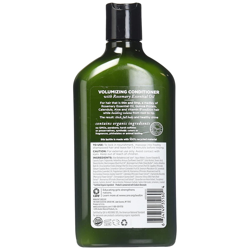 Dầu xả thiên nhiên giúp dày tóc Avalon Organics Shampoo Volumizing Rosemary 312g (Mỹ)