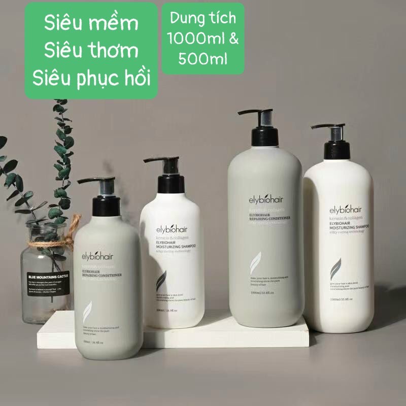 Cặp Dầu Gội Xả Elybiohair Collagen | Giảm Rụng Tóc, Nhanh mọc tóc. Phục Hồi Tóc Khô Xơ, Hư Tổn. Hàng Chính Hãng. ALYA VN