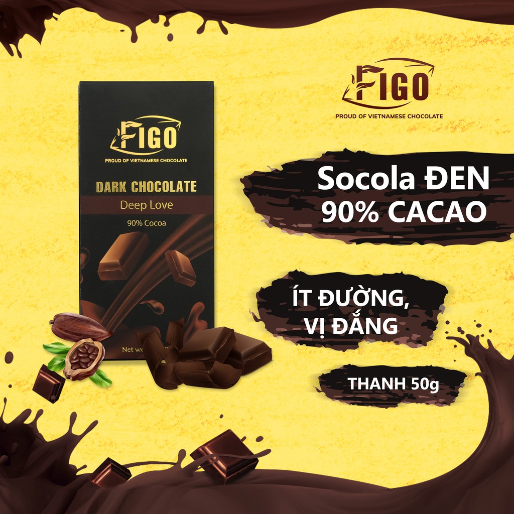 [GIÁ DÙNG THỬ SP MỚI] Kẹo Socola đen 90% cacao ít đường giảm cân, ăn kiêng 50g Figo_ DIET_KETO_DAS_LOWCARB