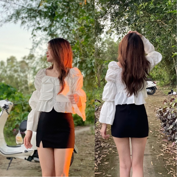 Áo kiểu nữ tầng , áo babydoll tay dài  , chân váy body cao cấp ( HÌNH CHÍNH CHỦ ) PLA45