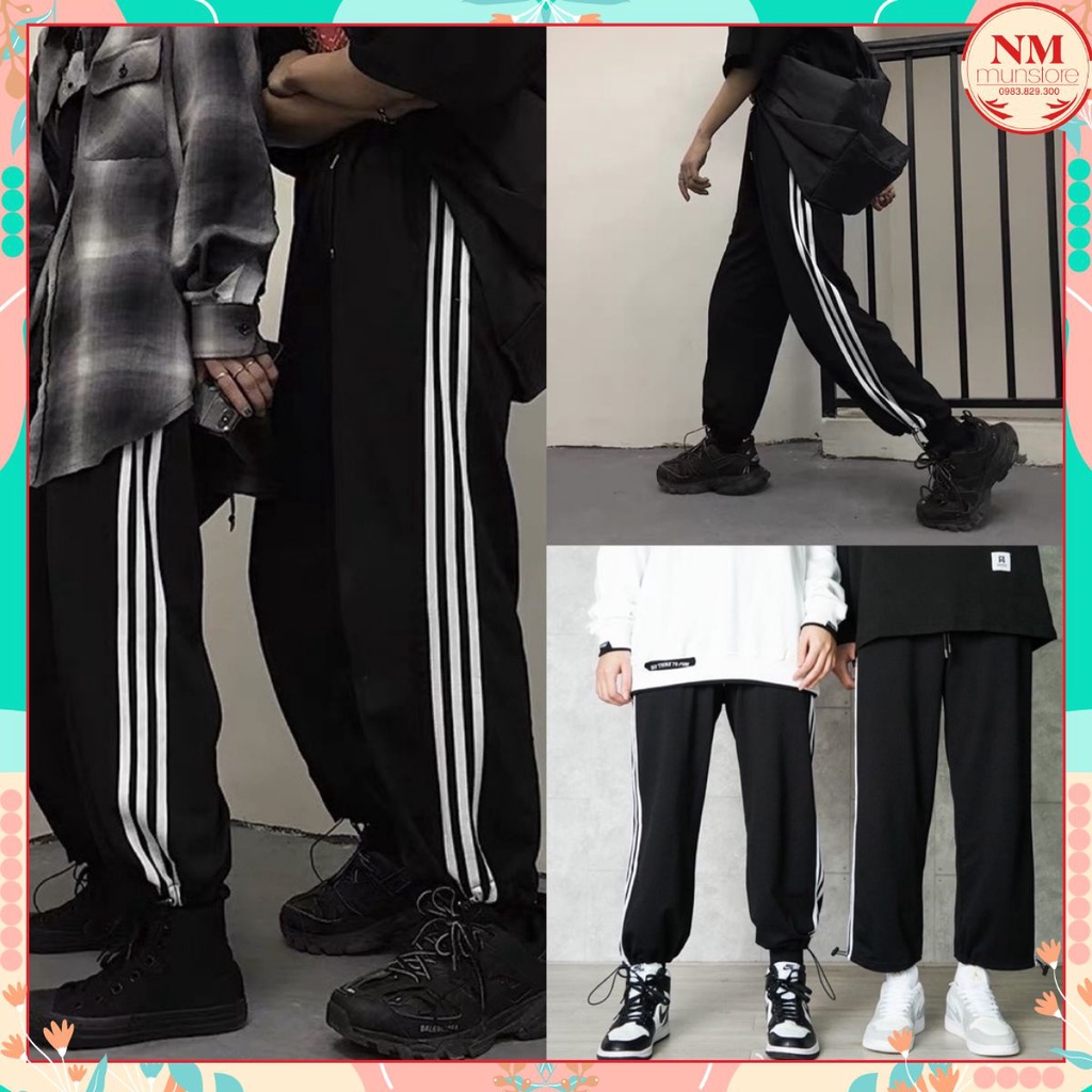 Quần 3 sọc chốt gấuNhậ MinhCloset dáng ống rộng chạy rót 3 sọc, vải sạn tàu, mặc được 2 kiểu Hàng Rẻ