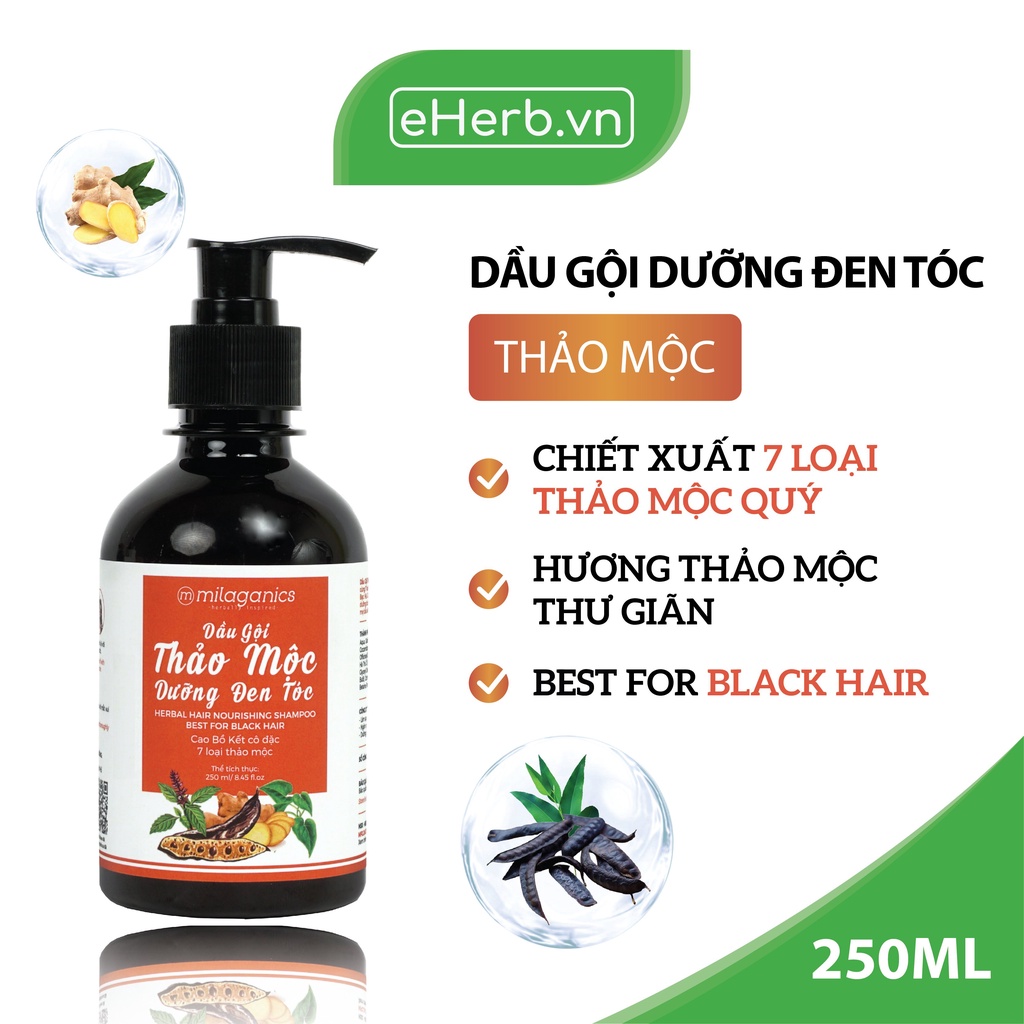 Dầu Gội Thảo Dược 7 Loại Thiên Nhiên, Dầu Gội Đen Tóc Hương Thảo Mộc Thư Giãn MILAGANICS 250ml (Chai)