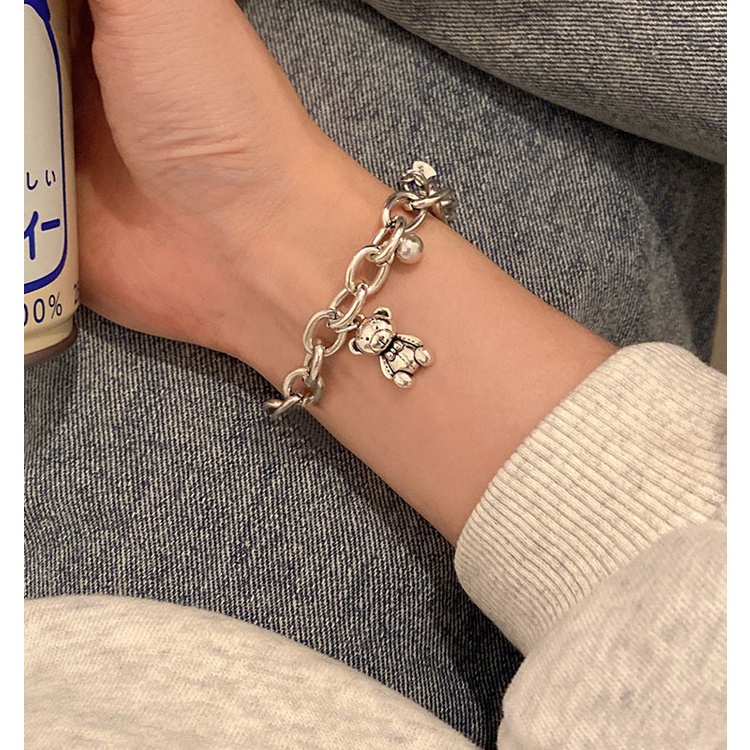 Vòng Đeo Tay Mặt Hình Gấu Bằng Hợp Kim Phong Cách Hàn Quốc Dành Cho Nữ