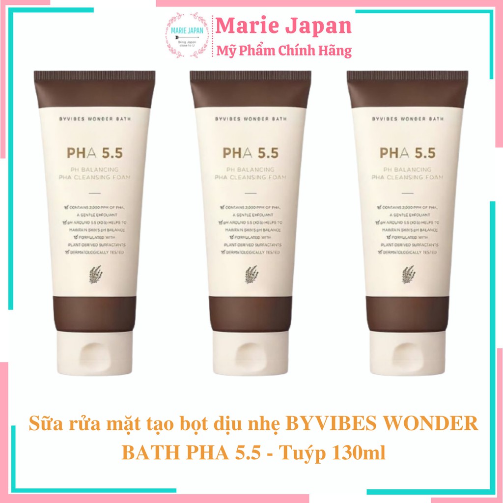 Sữa rửa mặt tạo bọt dịu nhẹ Byvibes Wonder Bath PHA 5.5 - Tuýp 130ml